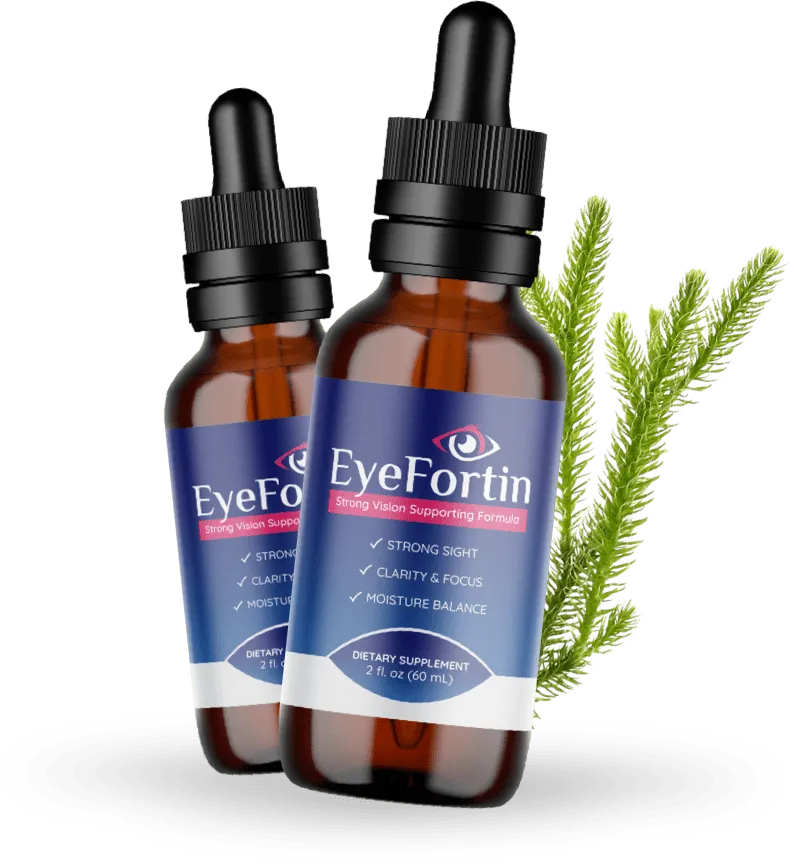 EyeFortin supplement bottle featured at the top of the sales page.